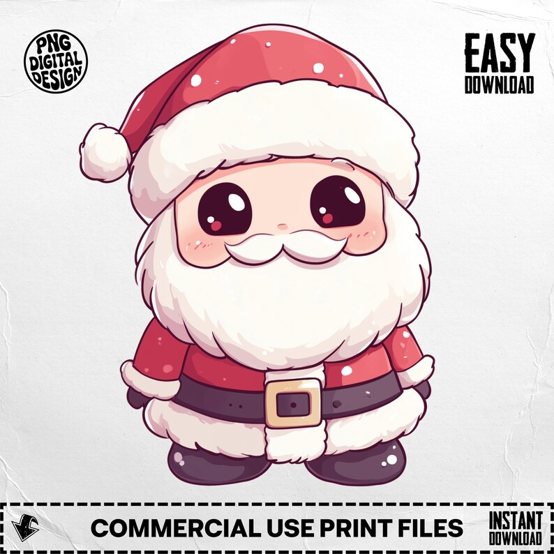Kawaii Santa PNG Bundle (4 Pack) | Cute Christmas Santa Clipart | Chibi ...