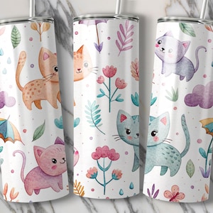 Kawaii Cats Digital Tumbler,20 oz Straight Tumbler Wrap,Sublimation Design,Cute Animal Print,Digital Download,Tumbler Design,Cat Lover Gift