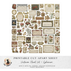 Victorian Floral Ephemera Vol 1 | Printable Victorian Scrapbook Cutouts, Cherubs, Roses, Frames and Junk Journal Elements