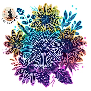 Floral Cottagecore png, Flowers png, Clipart, Spring Flowers Sublimation, Botanical Digital Download, Neon Bouquet, Summer Flower Nature 1