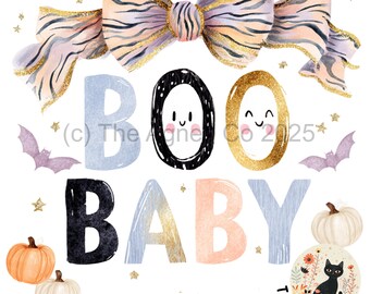 Boo Baby png, Spooky Coquette png, Simpatico fantasma di Halloween con disegno a sublimazione, png, Fiocco di Halloween alla moda digitale png