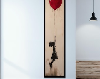 Toile fille Banksy avec ballon, décoration murale street art, cadeau art graffiti moderne, grande toile verticale, impression d&#39;art urbain, idée cadeau