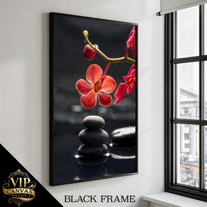 Zen Orchid and Stone Canvas Print - Tranquil Wall Art for Meditation Room, Nature Art Home Decor, Ready to Hang Decor