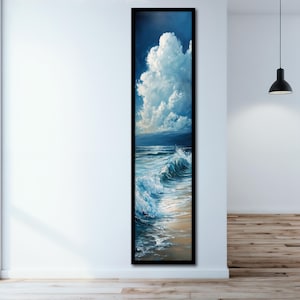 Ocean Wave Leinwand Kunst, Serene Beach Wandbild, Küstenlandschaft Kunstwerk, Ruhiges Meer Poster, Nautische Wohnkultur, Vertikale Kunst, Einzigartiges Geschenk