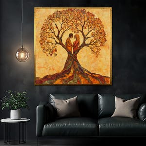 Tree of Life Couple Canvas Painting - Romantic Abstract Wall Art - Elegant Home Decor for Living Room or Bedroom, Unique Gift Idea