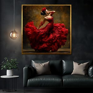 Red Flamenco Dancer Canvas Painting - Vibrant Spanish Wall Art for Home Decor - Perfect Gift for Dance Enthusiasts