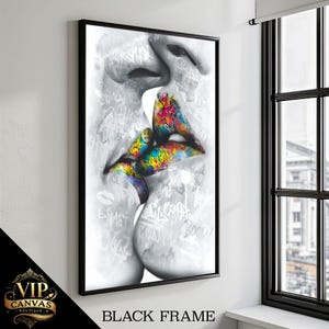 Graffiti Kiss Canvas Art - Vibrant Street Style Wall Decor for Urban Art Enthusiasts - Modern Love Themed Painting