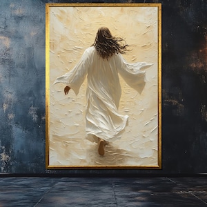 Jesus Walking Canvas Painting, Religious Wall Decor, Inspirational Christian Gift, Modern Spiritual Artwork Idea