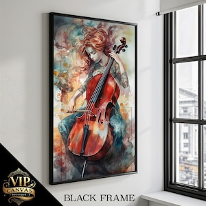Melodic Harmony Canvas Painting - Woman Playing Cello - Musical Art for Music Lovers - Elegant Wall Decor - Perfect Gift - Ready to Hang
