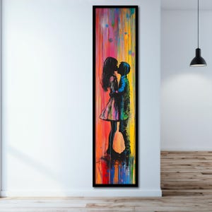 ロマンチックなカップルのキャンバスプリント、カラフルなストリートアート、モダンな廊下の壁の装飾、グラフィティアートワーク、ラブシルエットプリント、ギフトのアイデア