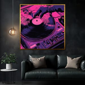 DJ Turntable Canvas Painting, Vibrant Music Wall Art, Modern DJ Turntable Decor, Unique Gift for Music Lovers, Retro DJ Art