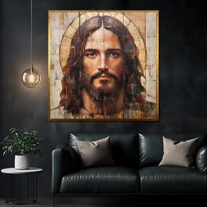 Jesus Christ Canvas Painting, Religious Wall Art, Christian Home Decor Gift, Spiritual Artwork for Living Room, Iconic Sacred Decor