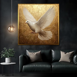 White Dove Canvas Painting, Elegant Religious Wall Art, Symbol of Peace and Spirit for Home Decor, Inspirational Art Gift