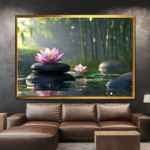 Pink Lotus Zen Canvas Painting, Meditation Wall Art, Calming Spa Room Decor, Sacred Lotus Art Print, Peaceful Home Gift