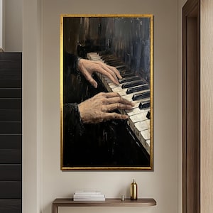 Canvas schilderij piano handen, realistische muzikant muurkunst met klassieke toetsen en handen, artistiek interieur, piano canvas, perfect cadeau