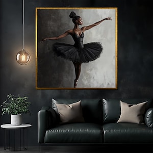 Elegant Black Ballerina Canvas Painting, Graceful Dance Wall Art, Perfect Gift for Ballet and Art Enthusiasts