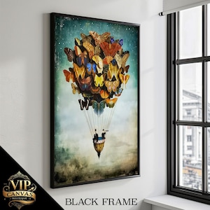 Surreal Hot Air Balloon with Butterflies Canvas Painting - Whimsical Art Gift for Dreamers