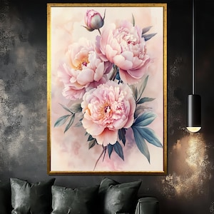 Peony Flower Canvas Painting, Pink Floral Artwork for Bedroom or Living Room, Flower Art Print, Elegant Botanical Gift for Her Home