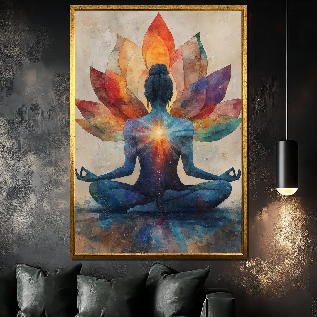 Chakra Meditation Canvas Painting, Colorful Yoga Wall Art, Spiritual ...