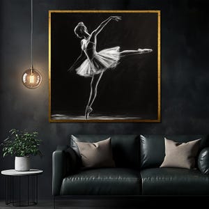 Graceful Ballerina Chalk Art - Elegant Black and White Ballet Painting - Modern Dance Decor for Home or Studio - Perfect Gift for Art Lovers