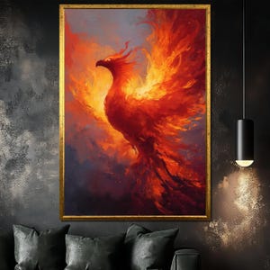 Phoenix Canvas Painting, Fiery Bird Wall Art, Mythical Firebird Artwork, Bold Flame Decor for Home or Office, Unique Art Gift
