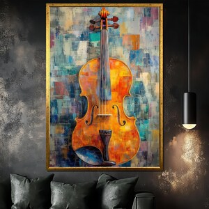 Vibrant Violin Wall Art, Colorful Abstract Music Painting, Elegant String Instrument Decor for Home or Studio, Perfect Gift for Music Lovers