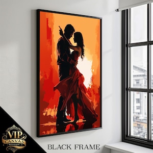 Passionate Embrace - Romantic Silhouette Canvas Painting of a Couple in Love