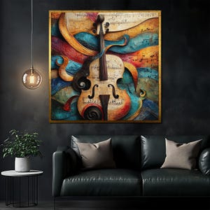 Colorful Violin Canvas Painting, Musical Wall Art, Violin Artwork, Unique Gift, Modern Home Decor, Vibrant Music Lover Art, Perfect Gift