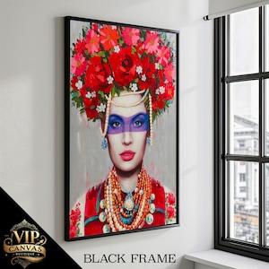 Vibrant Frida Kahlo-Inspired Portrait – Colorful Canvas Art for Bohemian Home Decor and Unique Gifts