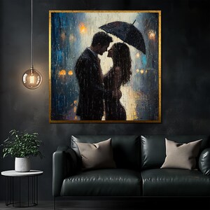 Romantic Couple Canvas Painting - Rainy Night Umbrella Artwork - Elegant Wall Art for Bedroom or Living Room, Unique Gift Idea