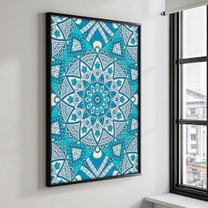 Blue Mandala Canvas Painting, Geometric Boho Wall Decor, Turquoise Mandala Art, Office Decor, Ready to Hang Spiritual Wall Decor, Gift Idea