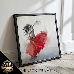 Dynamic Belly Dancer in Red - Vibrant Dance Canvas Painting, Perfect Gift for Dance and Art Enthusiasts