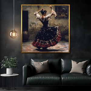 Flamenco Dancer Canvas Painting, Spanish Style Wall Art, Flamenco Dancer Artwork, Unique Gift, Elegant Home Decor, Dance Lover Art