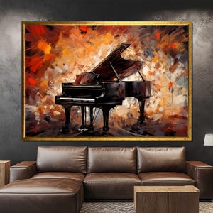 Piano Canvas Painting, Abstract Music Wall Art in Warm Tones, Elegant Grand Piano Artwork, Living Room Decor, Piano Print, Unique Gift