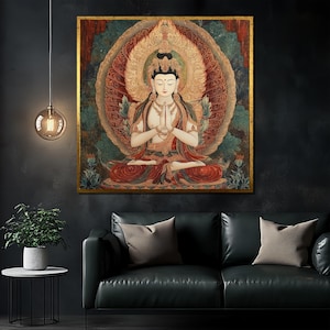 Tibetischer Buddha Leinwand Gemälde, Heiliges Mandala Wandbild, Meditation Raum Dekor, Zen spirituelles Geschenk, Lotus Buddha Kunstdruck, Geschenkidee