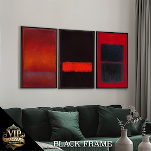 Mark Rothko Abstract Canvas Painting Set - Bold Red and Black Tones with Deep Blue Accents - Modern Wall Art - Gift