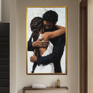 Romantic Embrace Canvas Painting, Elegant Couple Wall Art, Unique Gift for Her, Love Art for Modern Home Decoration, Perfect Gift