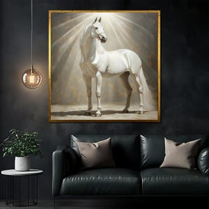 Elegant White Horse Canvas Painting, Majestic Wall Art, Unique Gift for Horse Lovers, Large Artwork for Home or Office, Perfect Gift