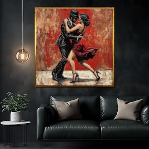 Passionate Tango Dance Canvas Painting, Red and Black Romantic Wall Art, Elegant Home Decor, Perfect Gift for Dance Enthusiasts
