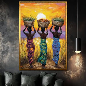Colorful African Women Canvas Painting, Tribal Art Wall Decor, Vibrant Living Room Decoration, Unique Gift for Art Lovers