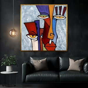 Abstract Cubist Canvas Painting with Bold Colors, Modern Picasso Style Wall Art, Unique Home Decor, Perfect Gift for Art Enthusiasts