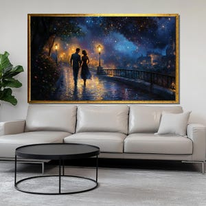 Romantic Night Walk Canvas Painting, Couple Under Starry Sky Wall Art, Unique Gift for Couples, Love Art for Home Decor, Perfect Gift