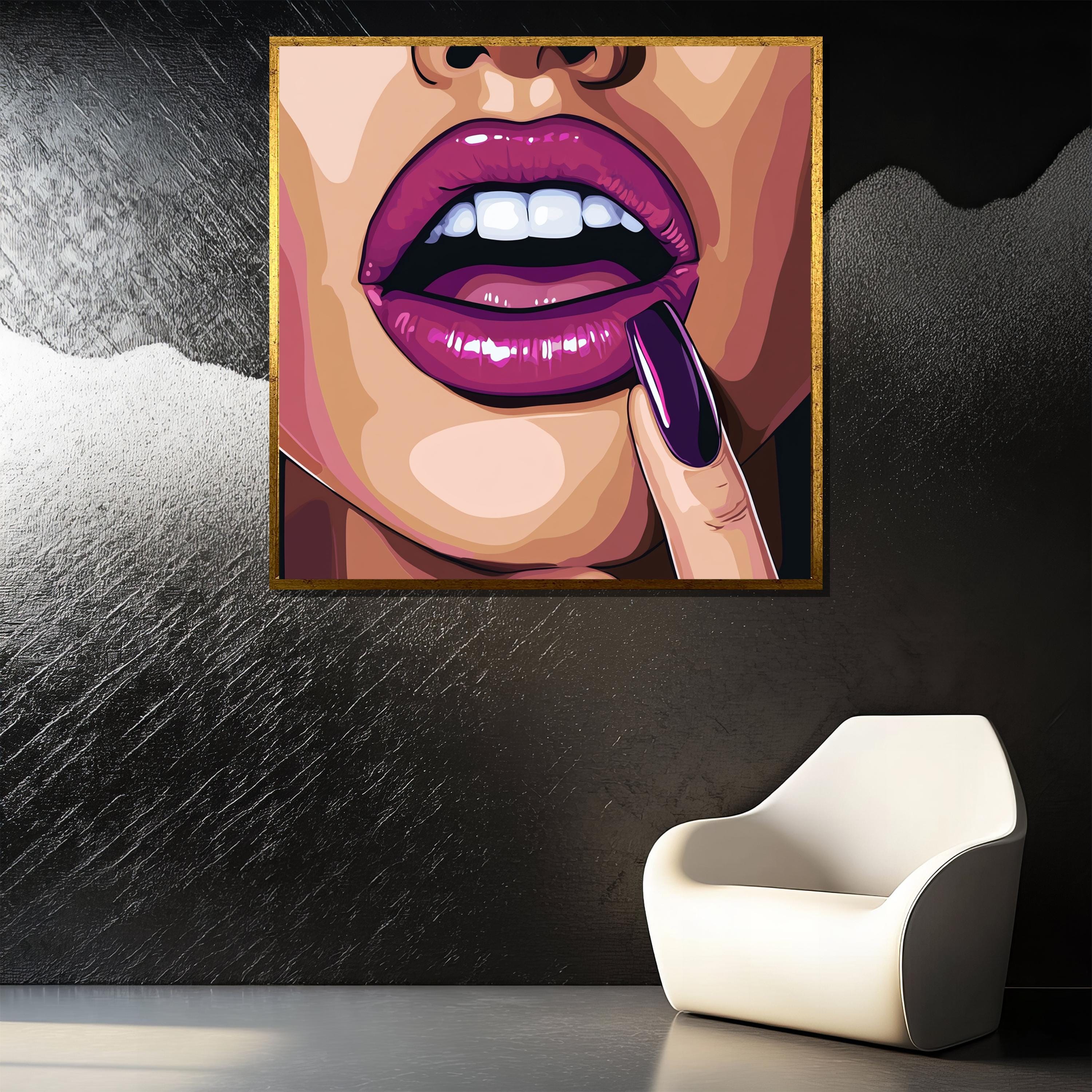 Bold Lips Canvas Painting With Pop Art Style - Modern Wall Art Gift for ...