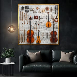 Vintage Musical Instruments Canvas Painting, Artistic Violin and Sheet Music Wall Art, Perfect Gift for Music and Art Lovers