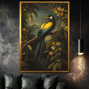 Tropical Bird Canvas Painting, Exotic Wildlife Wall Art, Vintage Nature-Inspired Decor, Large Artwork for Living Room, Unique Gift for Home