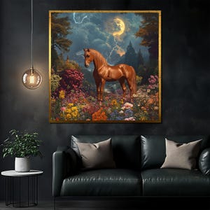 Majestic Horse Canvas Painting, Moonlit Nature Wall Art, Unique Gift for Horse Lovers, Vibrant Artwork for Home or Office