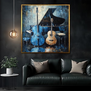 Classical Music Instrument Wall Art - Abstract Piano, Guitar, and Violin Painting - Elegant Music Room Decor for Musicians