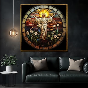 Jesus Stained Glass Canvas Painting - Religious Wall Art, Christian Home Decor, Inspirational Gift, Sacred Biblical Artwork, Gift Idea