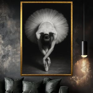 Ballerina Canvas Painting, Graceful Woman In Tutu Sitting In Ballet Pose, Elegant Monochrome Wall Art, Black And White Dance Print, Art Gift