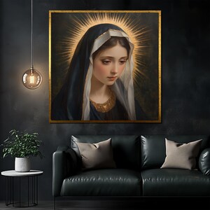 Virgin Mary Portrait Canvas Painting, Elegant Religious Wall Art, Faith-Inspired Christian Gift for Home Decor and Spiritual Spaces